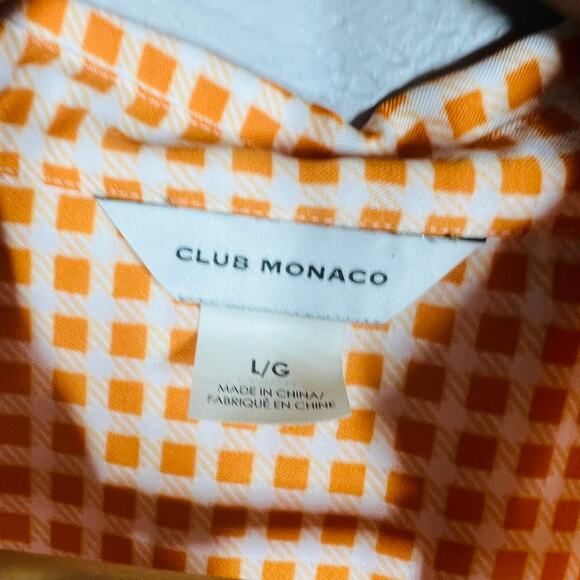 Club Monaco Checker Print Tunic Top Wide Sleeve Casual V Neck Orange White - L - Picture 4 of 5